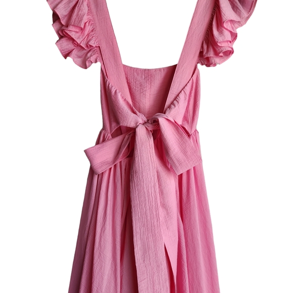 MABLE Ruffle Sleeve Cross-Back Tie-back Maxi Dress - Bubble Gum Pink - Picture 7 of 10
